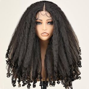 Luxurious Black Curly Wig with Blonde Highlights NEW